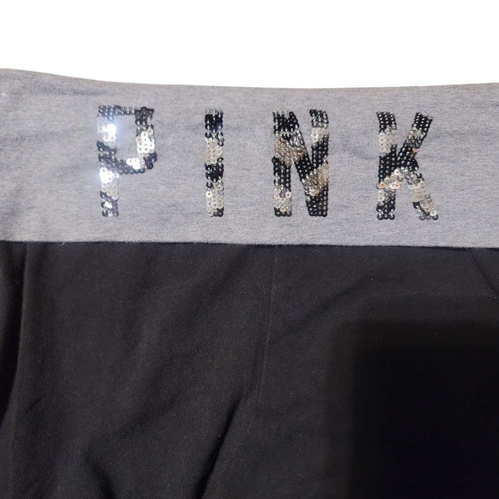 Victoria's Secret PINK Yoga Capri Y2K Legging Black Gray Sequin Foldover Zebra M - Picture 2 of 4